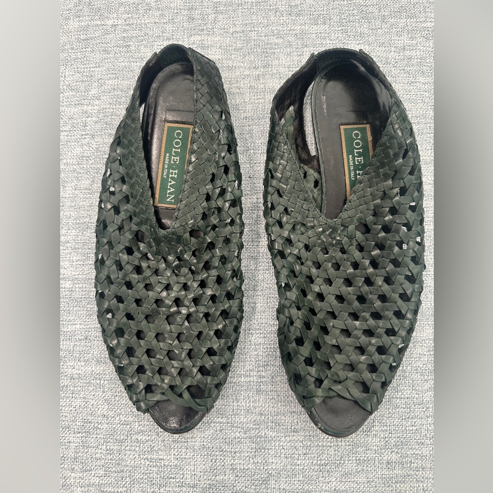 Cole Haan Dark Green Woven Leather Sandals